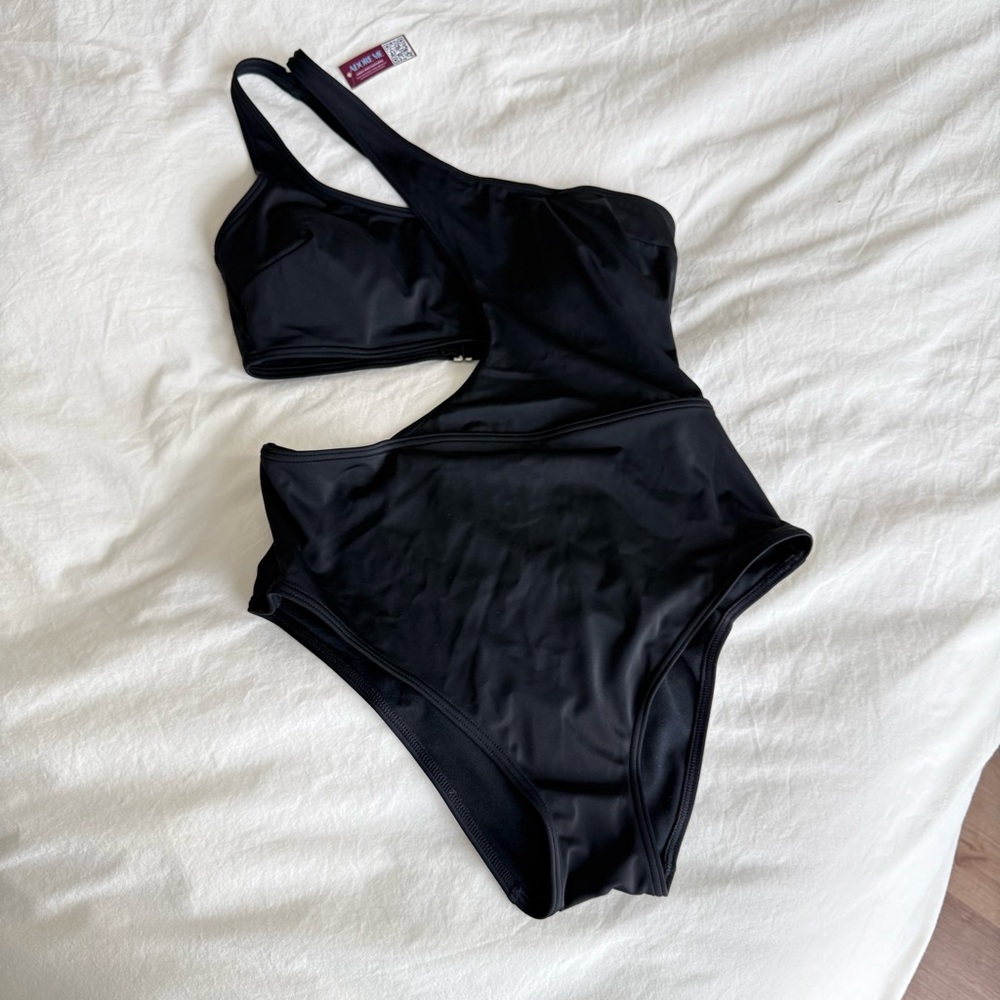 NWT AdoreMe Black One-Shoulder Swimsuit